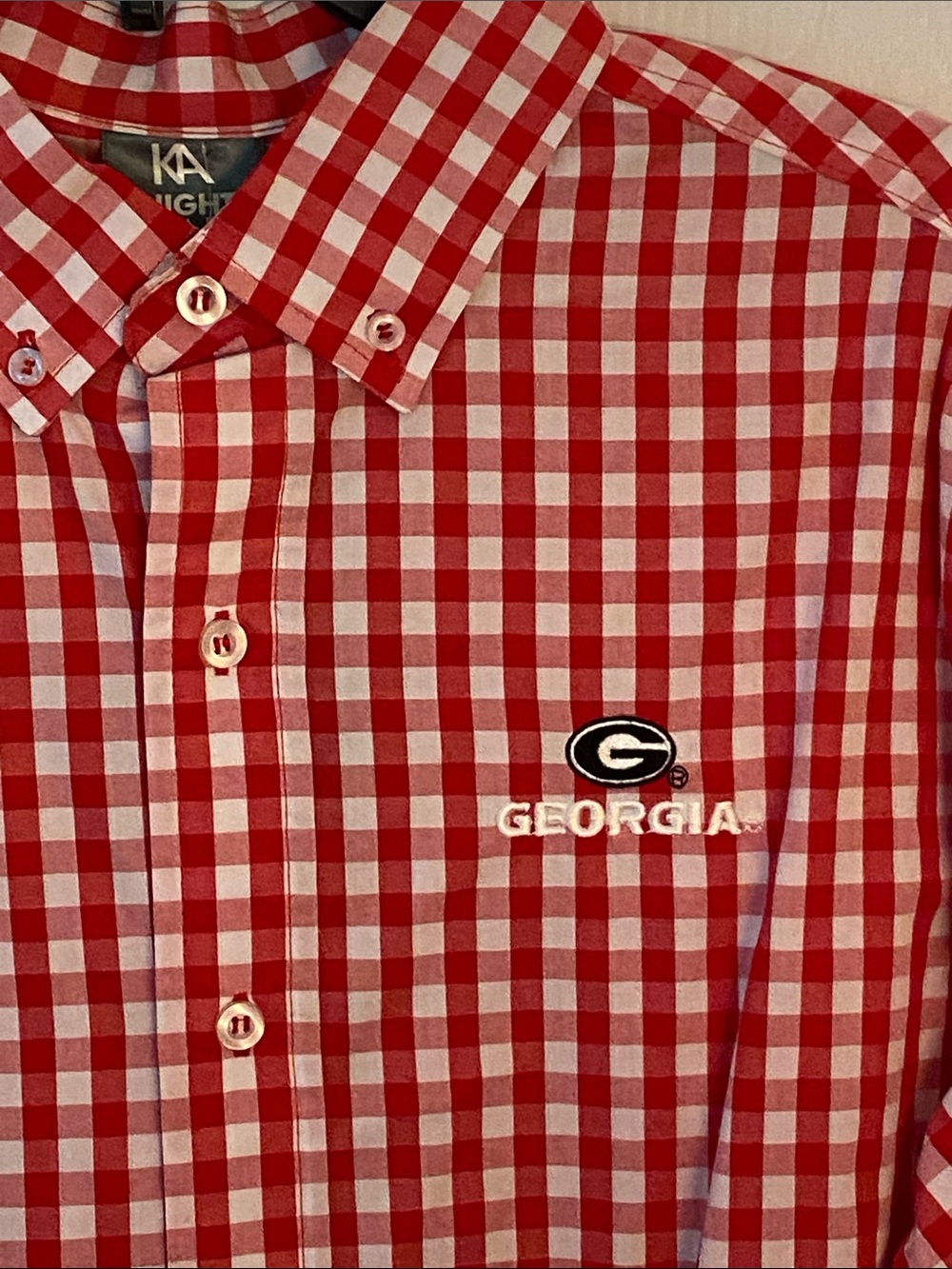 Mens M Red & White Gingham Georgia Embroidered Button-Down Shirt